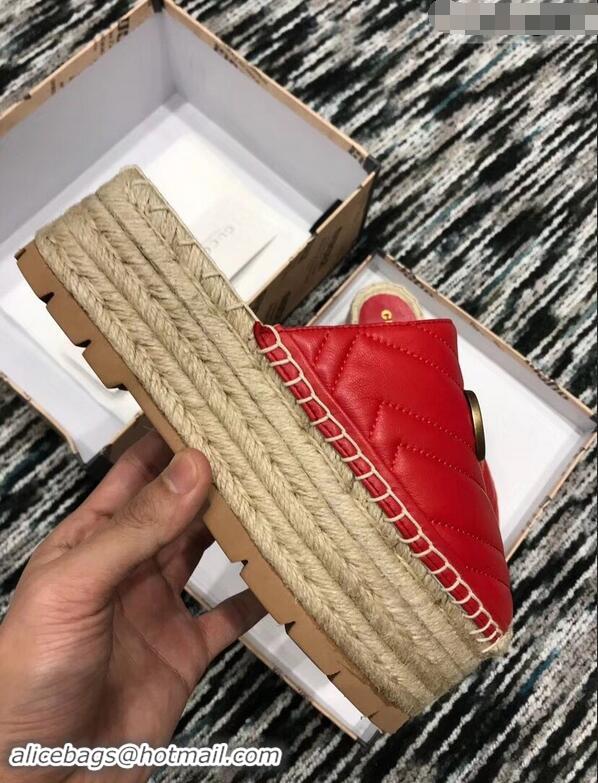 New Fashion Gucci Leather Platform Espadrilles Slippers With Double G 940801 Red 2019