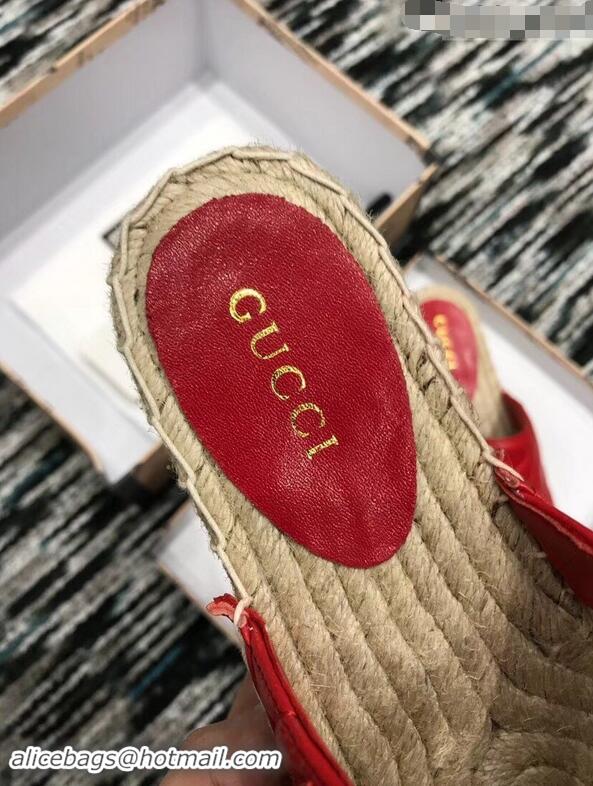 New Fashion Gucci Leather Platform Espadrilles Slippers With Double G 940801 Red 2019