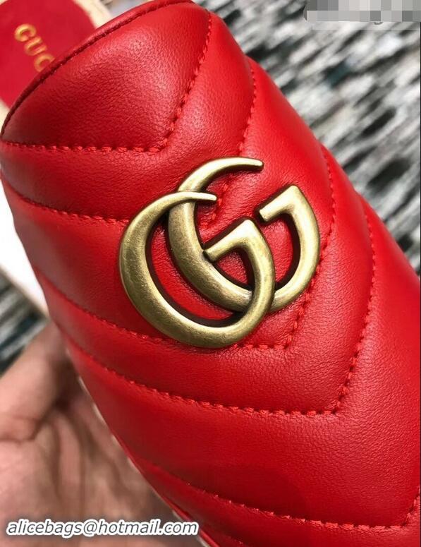 New Fashion Gucci Leather Platform Espadrilles Slippers With Double G 940801 Red 2019