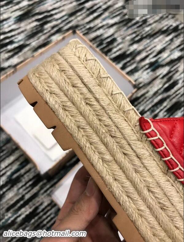 New Fashion Gucci Leather Platform Espadrilles Slippers With Double G 940801 Red 2019