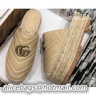 Hot Fashion Gucci Leather Platform Espadrilles Slippers With Double G 940801 Nude 2019