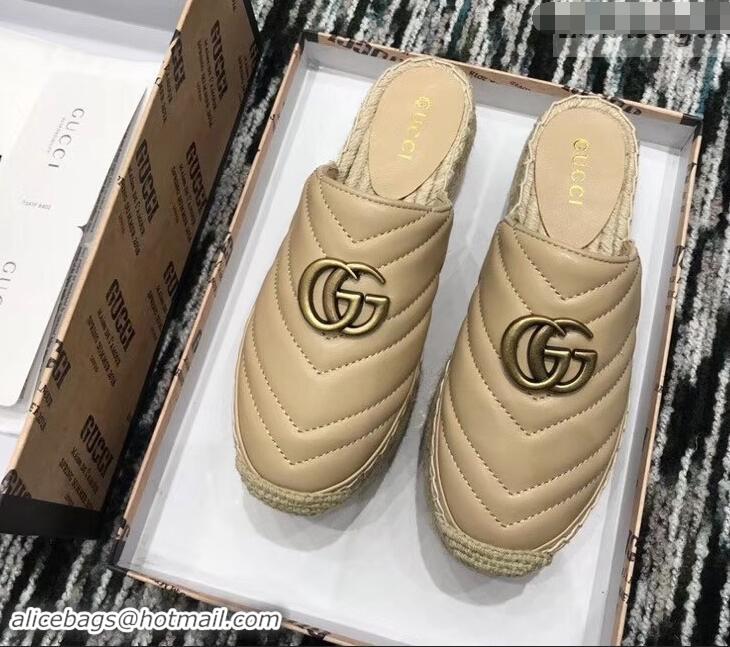 Hot Fashion Gucci Leather Platform Espadrilles Slippers With Double G 940801 Nude 2019