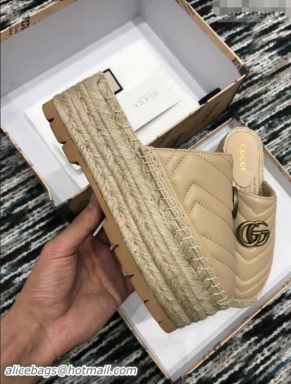 Hot Fashion Gucci Leather Platform Espadrilles Slippers With Double G 940801 Nude 2019