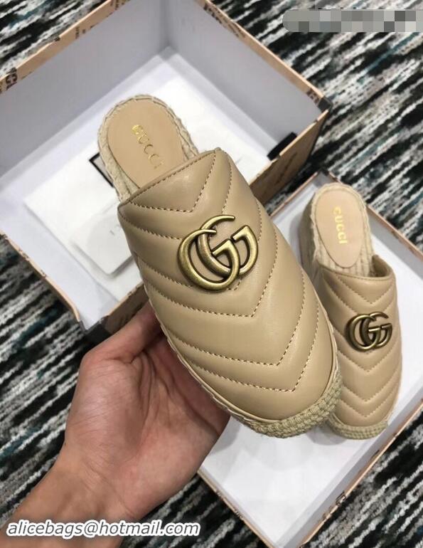 Hot Fashion Gucci Leather Platform Espadrilles Slippers With Double G 940801 Nude 2019