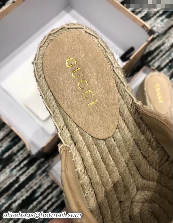 Hot Fashion Gucci Leather Platform Espadrilles Slippers With Double G 940801 Nude 2019