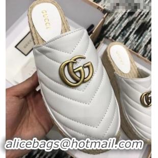 Modern Gucci Leather Platform Espadrilles Slippers With Double G 940801 White 2019