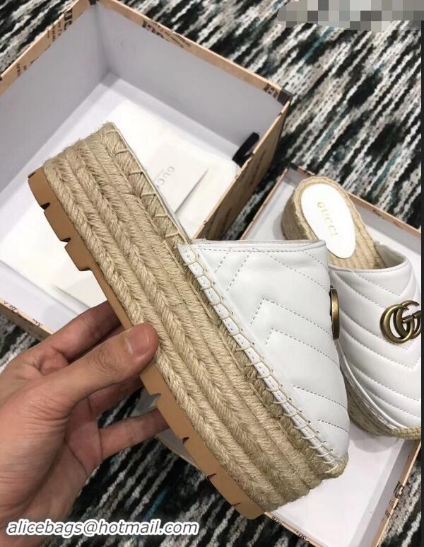 Modern Gucci Leather Platform Espadrilles Slippers With Double G 940801 White 2019