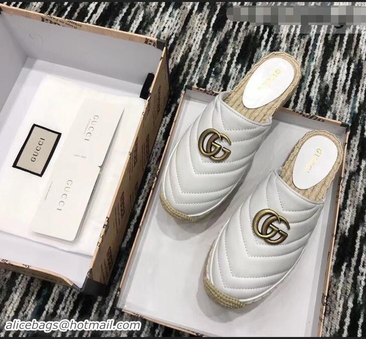 Modern Gucci Leather Platform Espadrilles Slippers With Double G 940801 White 2019