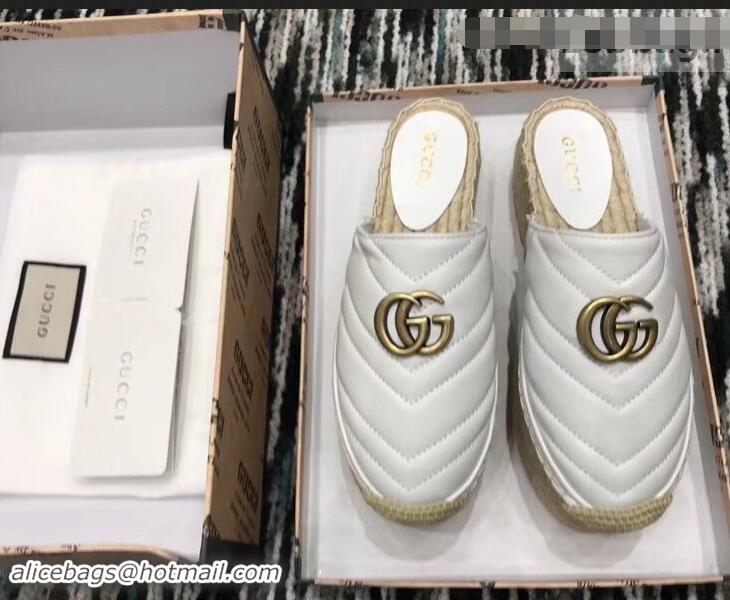 Modern Gucci Leather Platform Espadrilles Slippers With Double G 940801 White 2019