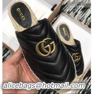 Elegant Gucci Leather Espadrilles Slippers With Double G 551881 Black 2019