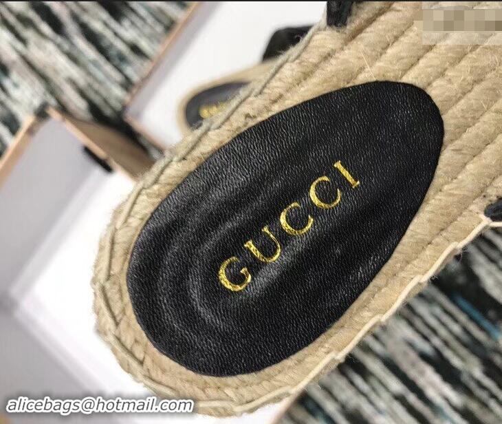 Elegant Gucci Leather Espadrilles Slippers With Double G 551881 Black 2019