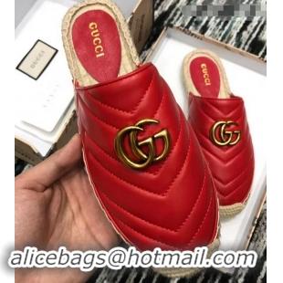 Promotional Gucci Leather Espadrilles Slippers With Double G 551881 Red 2019