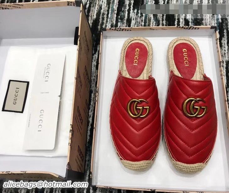 Promotional Gucci Leather Espadrilles Slippers With Double G 551881 Red 2019