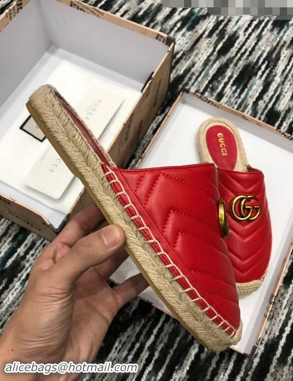 Promotional Gucci Leather Espadrilles Slippers With Double G 551881 Red 2019