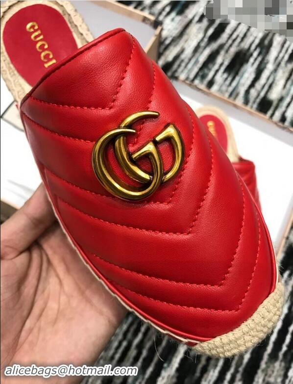 Promotional Gucci Leather Espadrilles Slippers With Double G 551881 Red 2019