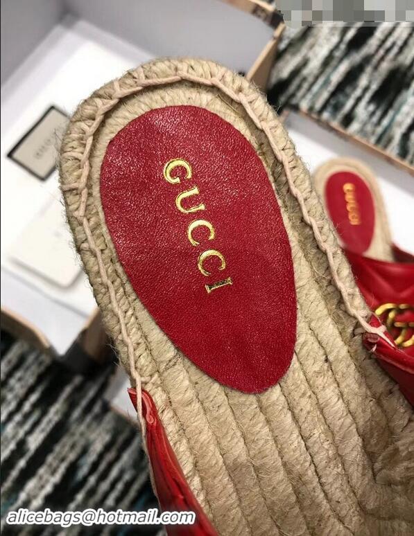 Promotional Gucci Leather Espadrilles Slippers With Double G 551881 Red 2019