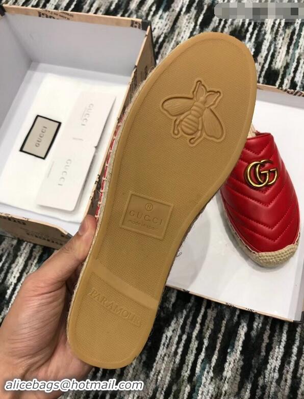 Promotional Gucci Leather Espadrilles Slippers With Double G 551881 Red 2019