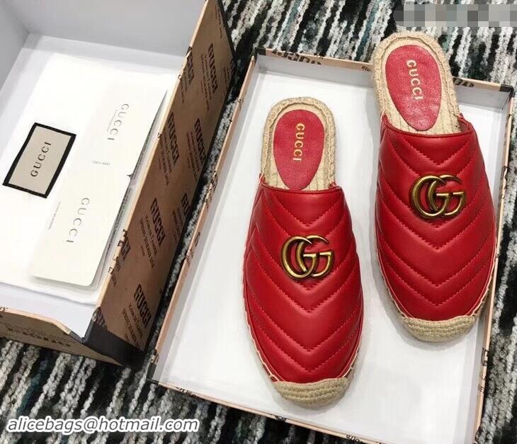 Promotional Gucci Leather Espadrilles Slippers With Double G 551881 Red 2019