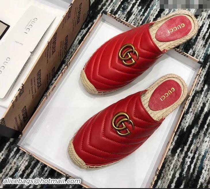 Promotional Gucci Leather Espadrilles Slippers With Double G 551881 Red 2019