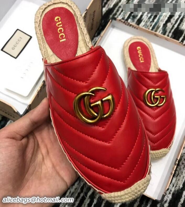 Promotional Gucci Leather Espadrilles Slippers With Double G 551881 Red 2019