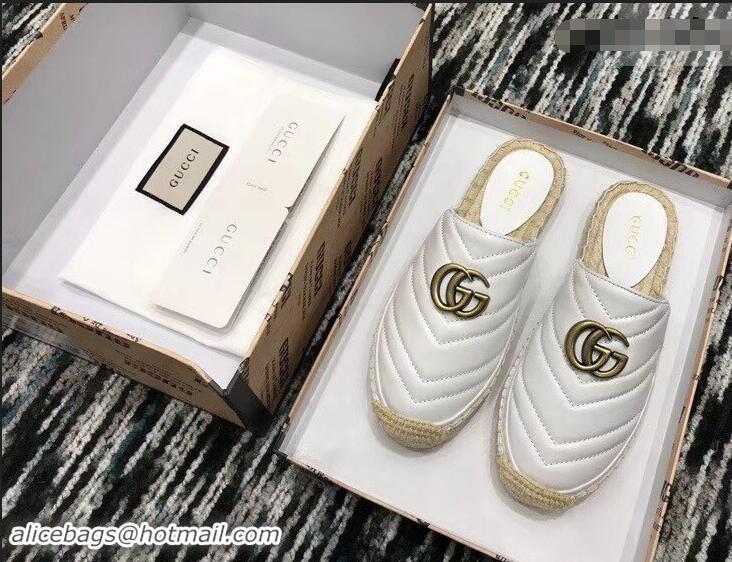 Free Gucci Leather Espadrilles Slippers With Double G 551881 White 2019