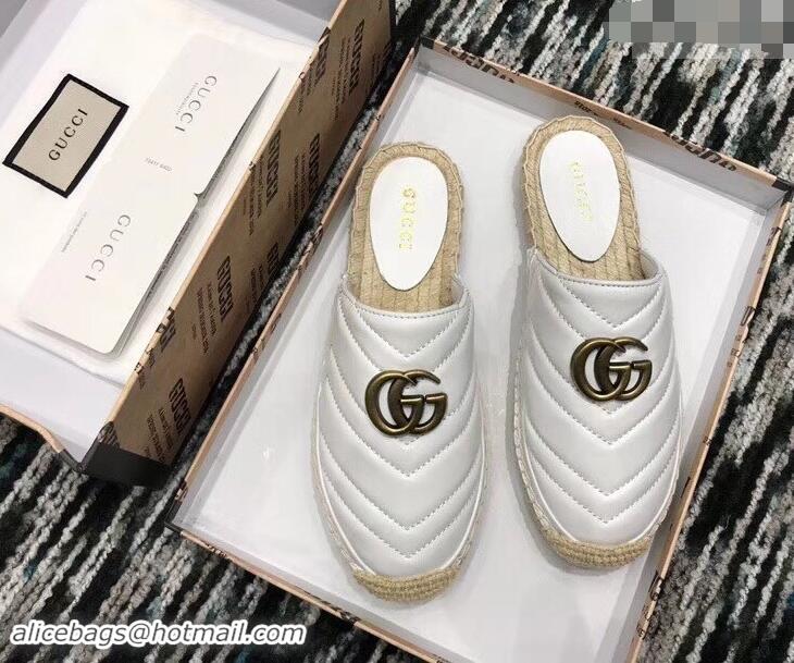 Free Gucci Leather Espadrilles Slippers With Double G 551881 White 2019