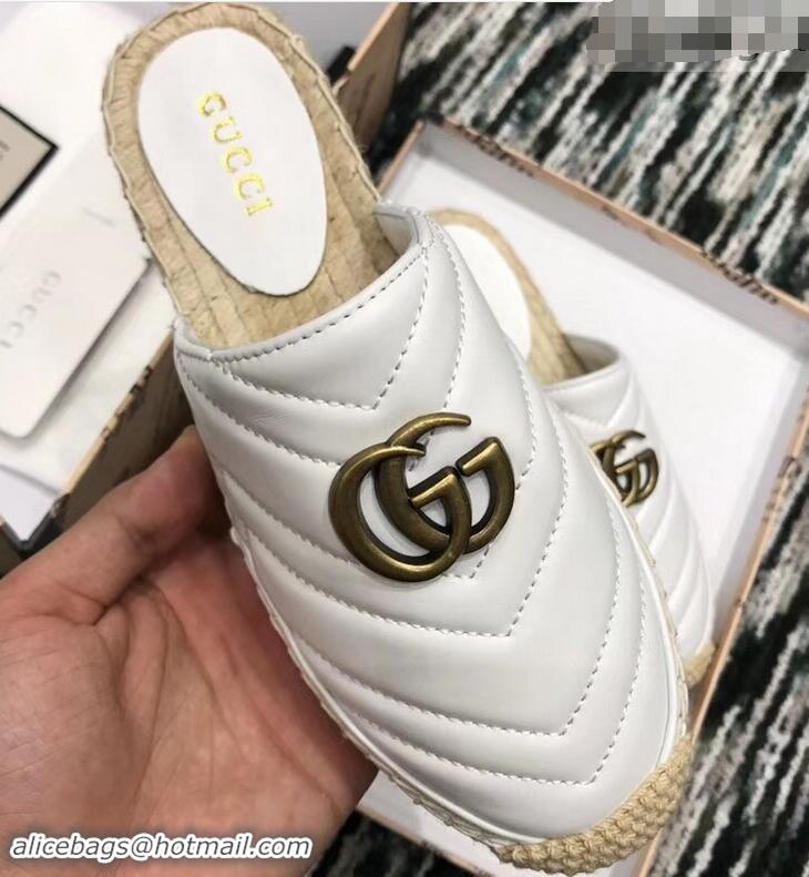 Free Gucci Leather Espadrilles Slippers With Double G 551881 White 2019