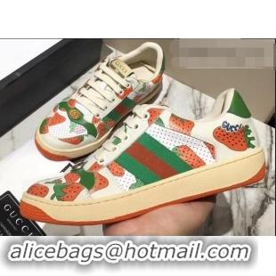 Cute Gucci Web Screener Strawberry Sneakers 570442 2019