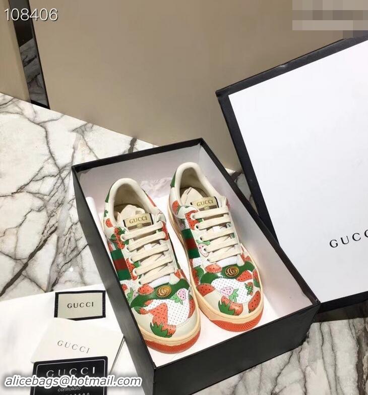 Cute Gucci Web Screener Strawberry Sneakers 570442 2019