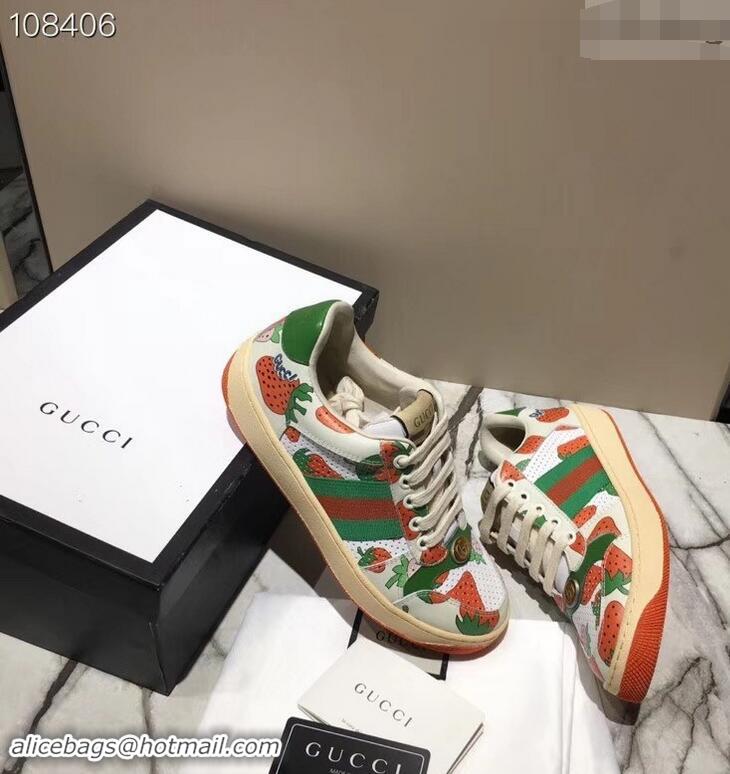 Cute Gucci Web Screener Strawberry Sneakers 570442 2019