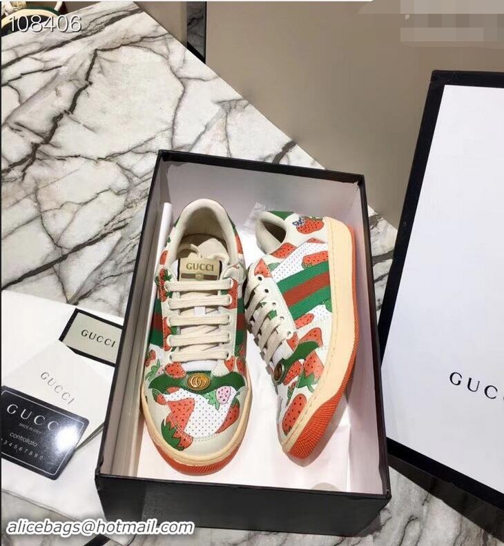 Cute Gucci Web Screener Strawberry Sneakers 570442 2019