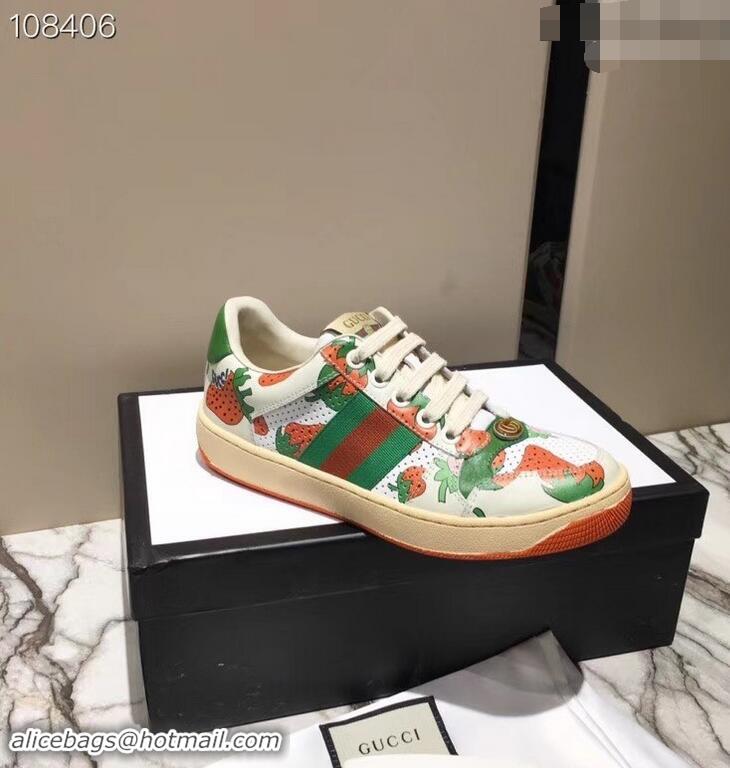 Cute Gucci Web Screener Strawberry Sneakers 570442 2019