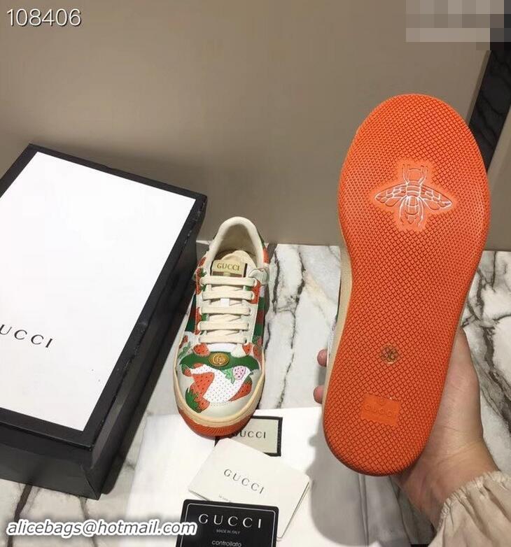 Cute Gucci Web Screener Strawberry Sneakers 570442 2019