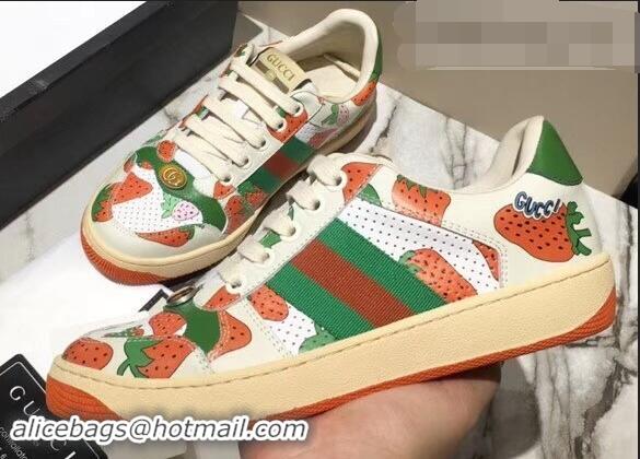 Cute Gucci Web Screener Strawberry Sneakers 570442 2019