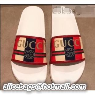 Low Price Gucci Sylvie Web Print Logo Slide Sandals 941201 2019