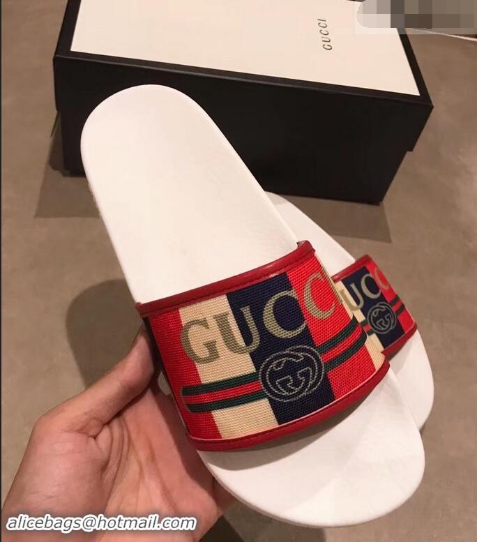 Low Price Gucci Sylvie Web Print Logo Slide Sandals 941201 2019