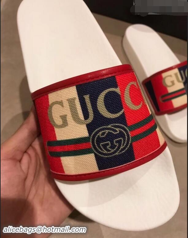 Low Price Gucci Sylvie Web Print Logo Slide Sandals 941201 2019