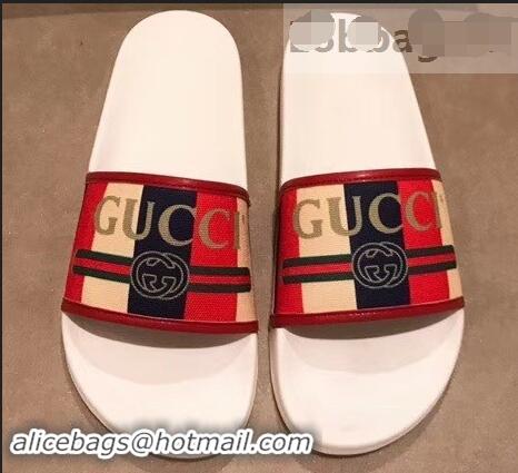 Low Price Gucci Sylvie Web Print Logo Slide Sandals 941201 2019