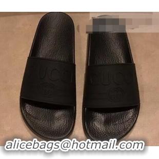 Best Price Gucci Logo Rubber Slide Sandals 941202 Black 2019