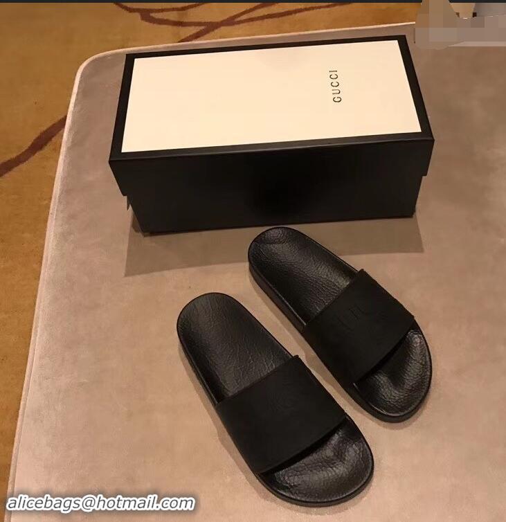 Best Price Gucci Logo Rubber Slide Sandals 941202 Black 2019