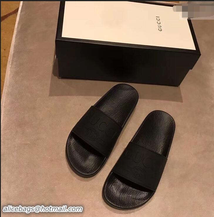 Best Price Gucci Logo Rubber Slide Sandals 941202 Black 2019