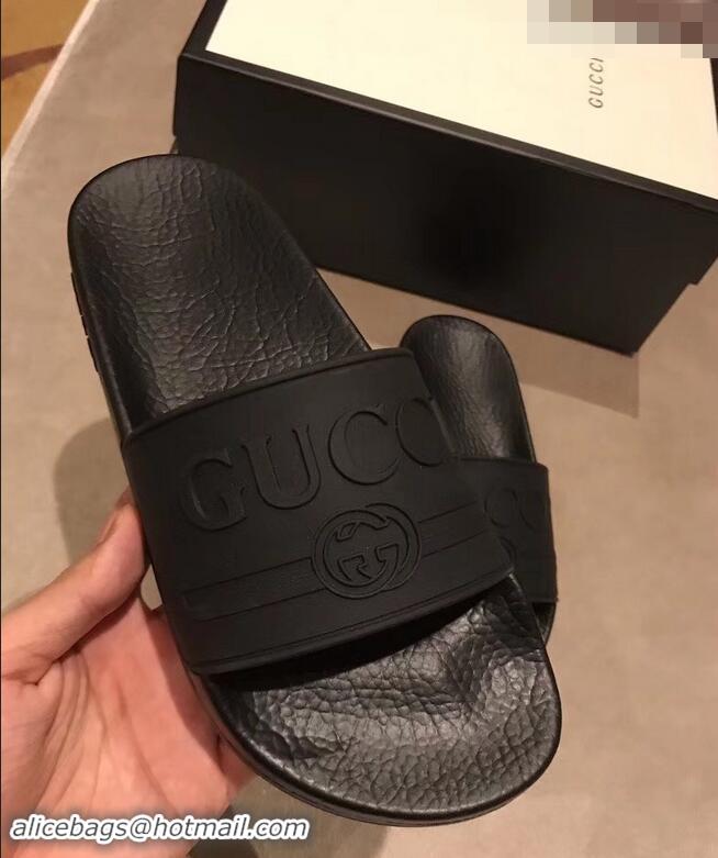 Best Price Gucci Logo Rubber Slide Sandals 941202 Black 2019