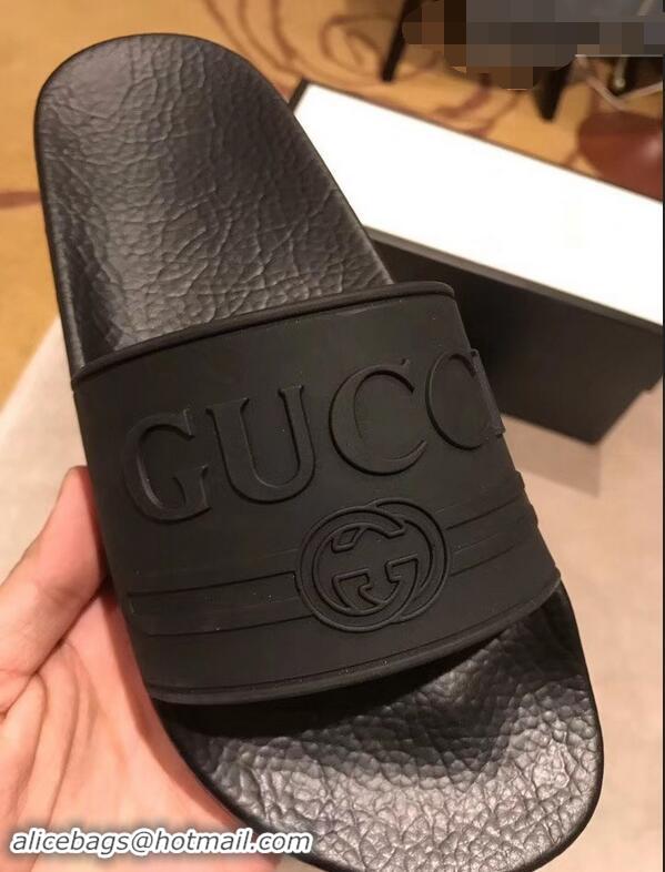 Best Price Gucci Logo Rubber Slide Sandals 941202 Black 2019