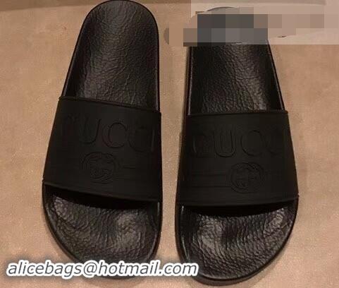 Best Price Gucci Logo Rubber Slide Sandals 941202 Black 2019