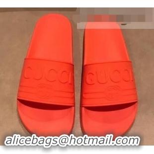 Super Quality Gucci Logo Rubber Slide Sandals 941203 Orange 2019