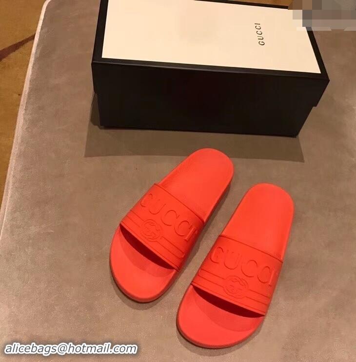 Super Quality Gucci Logo Rubber Slide Sandals 941203 Orange 2019