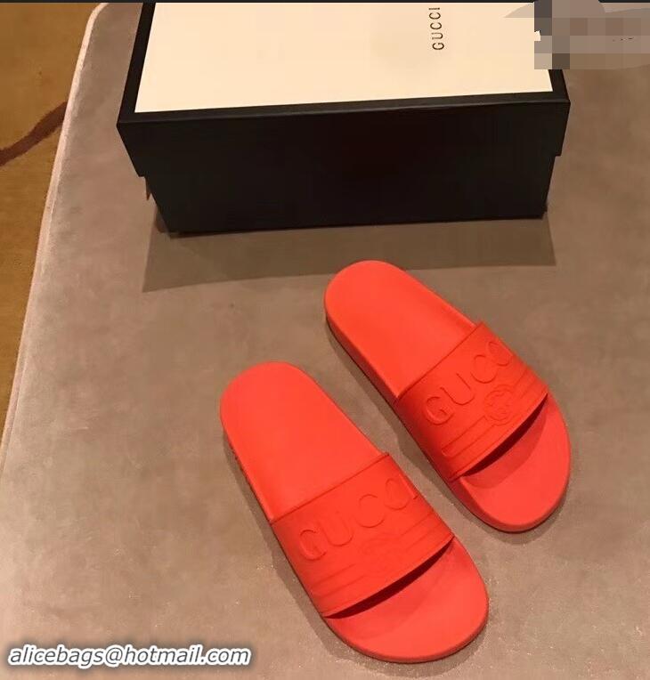 Super Quality Gucci Logo Rubber Slide Sandals 941203 Orange 2019