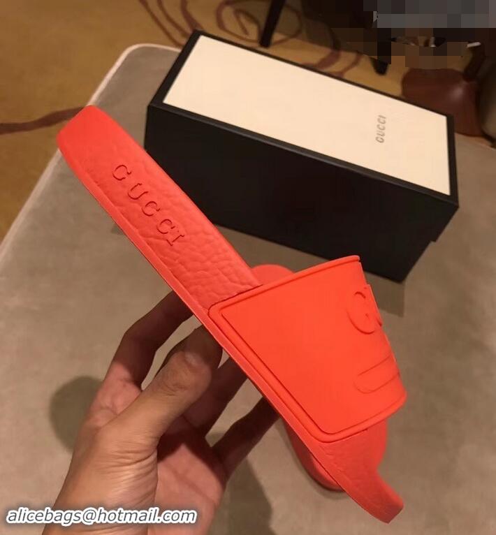 Super Quality Gucci Logo Rubber Slide Sandals 941203 Orange 2019