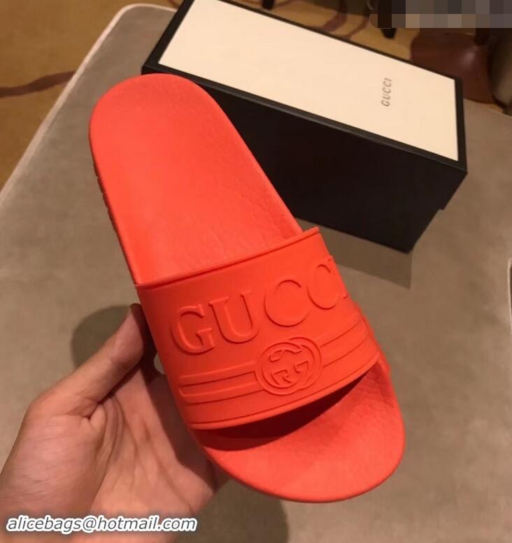 Super Quality Gucci Logo Rubber Slide Sandals 941203 Orange 2019