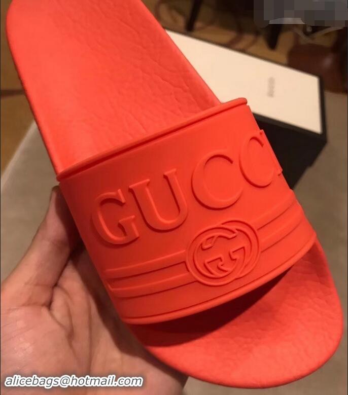 Super Quality Gucci Logo Rubber Slide Sandals 941203 Orange 2019